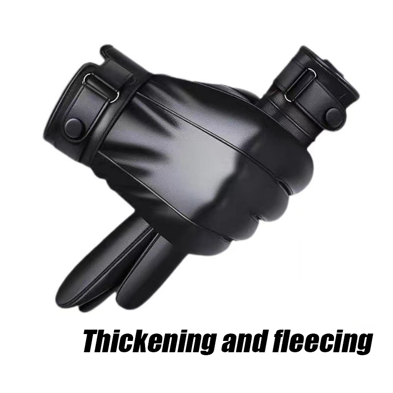 Leather Work Winter Gloves - Guanti neri autunnali e invernali da