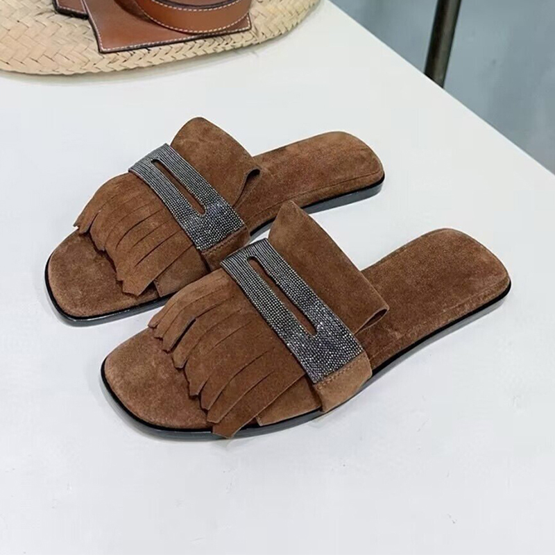 Leather Work Flats - Stringa di metallo Decorazione con perline