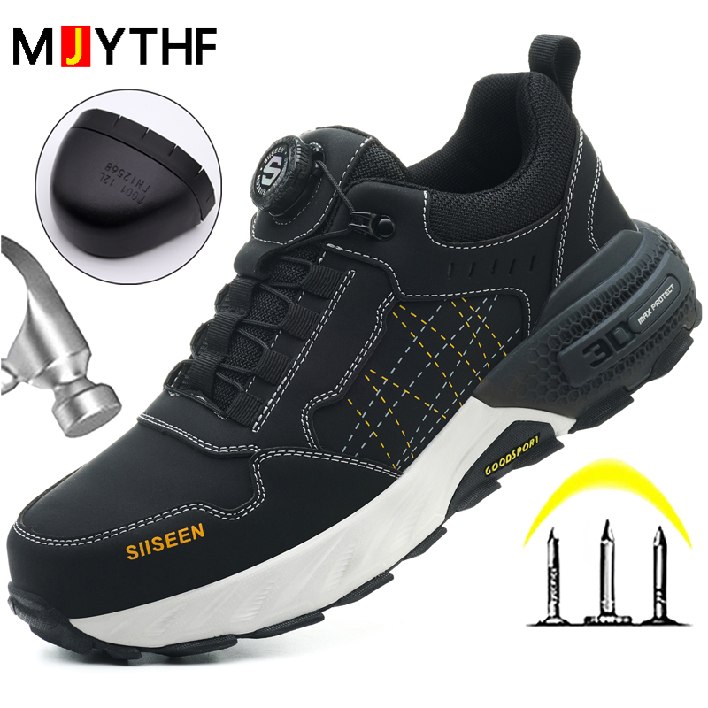 Leather Work Flats - Scarpe antinfortunistiche in pelle nera Stivali