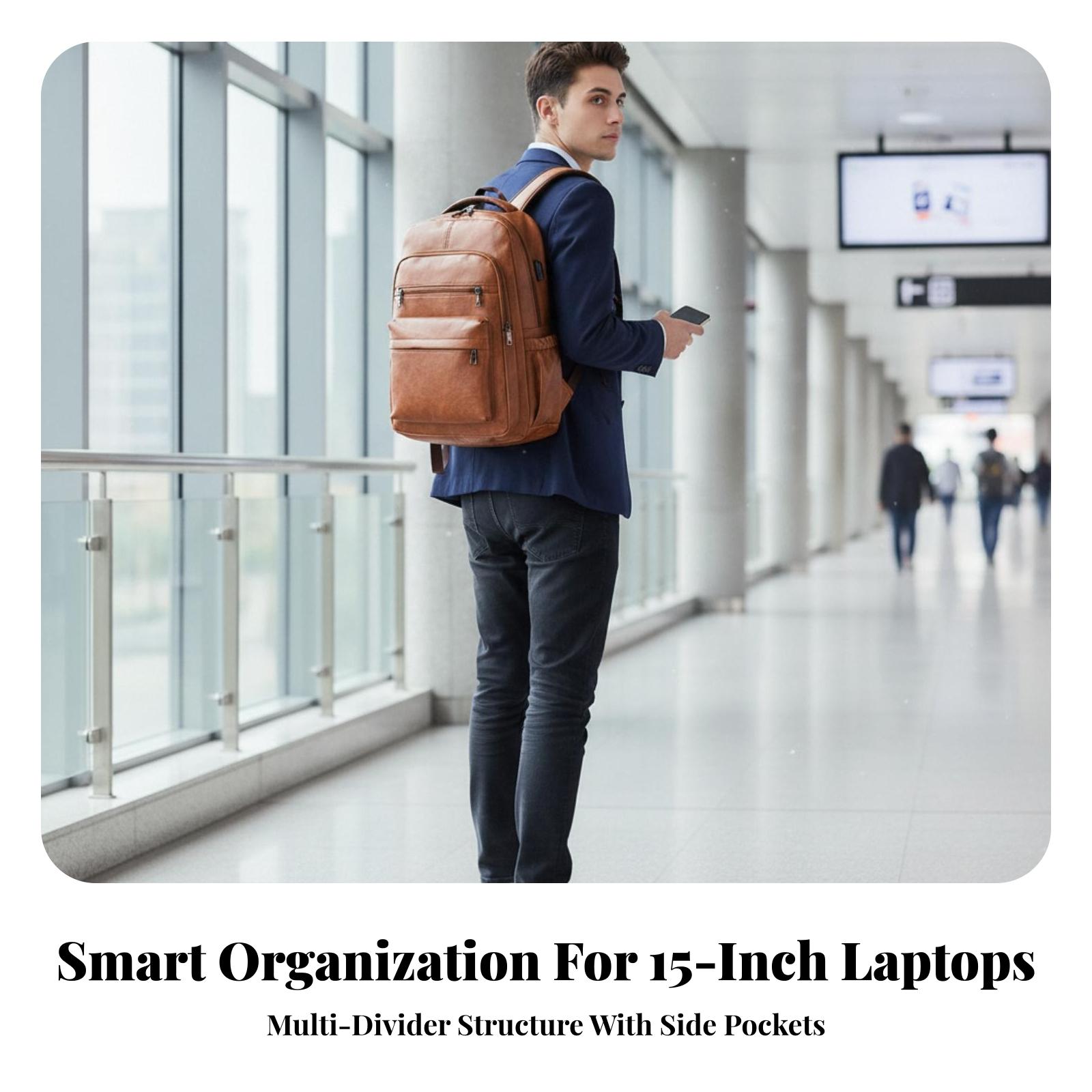 Leather Work Rucksack Mens - Zaino Impermeabile da Uomo con Scomparto
